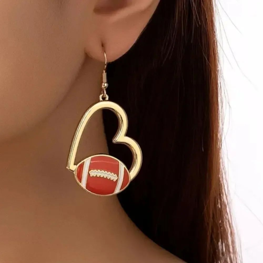 Women's Enamel Heart-Shaped Football Dangle Earrings